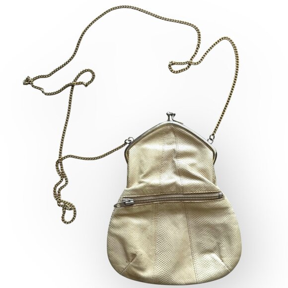 RARE OOAK American Vintage Ruth Saltz Embossed Cream Leather Crossbody Purse - Picture 3 of 8